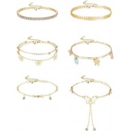 6Pcs Butterfly Chain Anklets For Women CZ Anklet Bracelets Set Adjustable Fashion Evil Eye Anklets